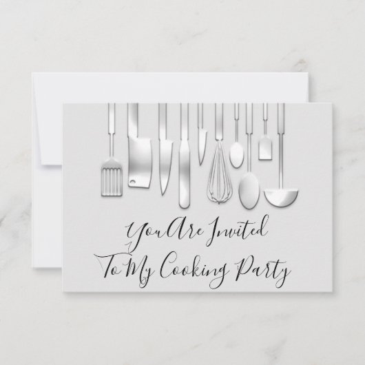 Kookfeest Chef Keuken Restaurant Wit Zilver Kaart (Voorkant)