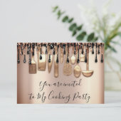 Kookfeest Chef Keuken Roze Goud Druppels Zwart Kaart (Staand voorkant)