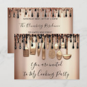 Kookfeest Chef Keuken Roze Goud Druppels Zwart Kaart (Voorkant / Achterkant)