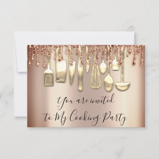 Kookfeest Chef Keuken Roze Goud Glitter Druppel  Kaart (Voorkant)