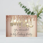 Kookfeest Chef Keuken Roze Goud Glitter Druppel  Kaart (Staand voorkant)