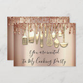 Kookfeest Chef Keuken Roze Goud Glitter Druppel  Kaart (Voorkant / Achterkant)