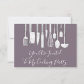 Kookfeest Chef Keuken Wit Grijs Paars Kaart (Voorkant)