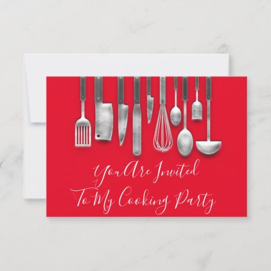 Kookfeest Chef Keuken Wit Grijs Rood Kaart (Voorkant)