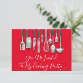 Kookfeest Chef Keuken Wit Grijs Rood Kaart (Staand voorkant)