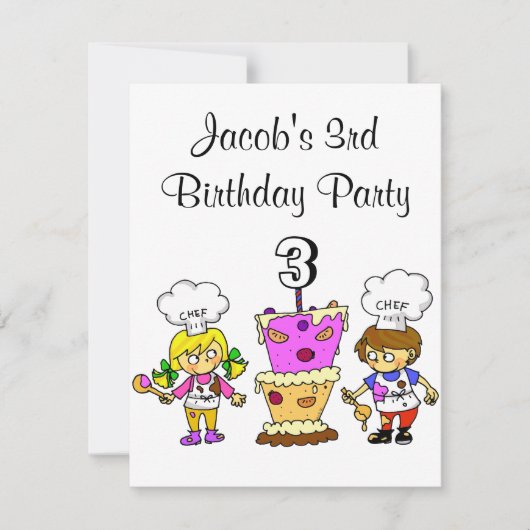 kookfeest op de derde verjaardag kaart (Voorkant)