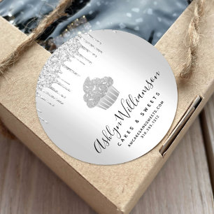 Kookgebak Chef Bakery Silver Glitter Drivers Ronde Sticker