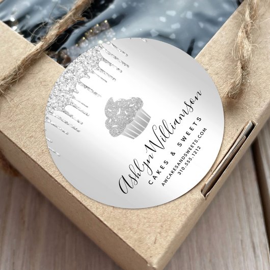 Kookgebak Chef Bakery Silver Glitter Drivers Ronde Sticker