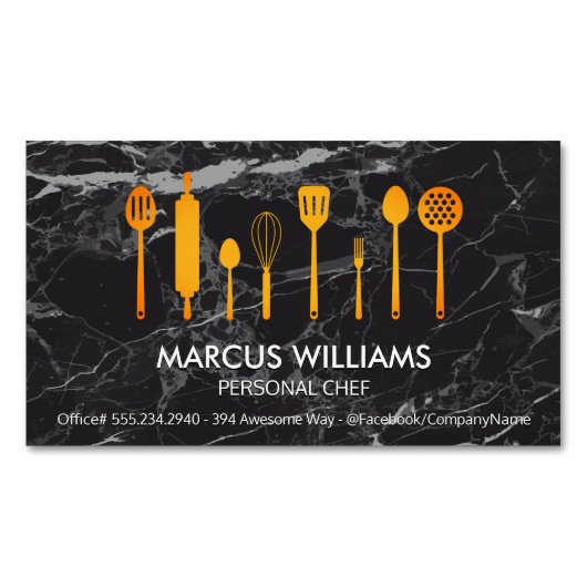 kookgereedschap | zwart marmer magnetisch visitekaartje (Voorkant)