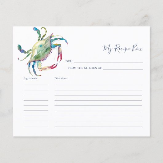 Kookgerei Kaarten Blauwe krab (Voorkant)