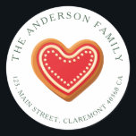 Kookiekerstabel Ronde Sticker<br><div class="desc">Kerstadressticker met een hartvormig ontbijtkoekje. Overeenkomende objecten en meer opties in mijn winkel.</div>