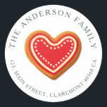 Kookiekerstabel Ronde Sticker<br><div class="desc">Kerstadressticker met een hartvormig ontbijtkoekje. Overeenkomende objecten en meer opties in mijn winkel.</div>