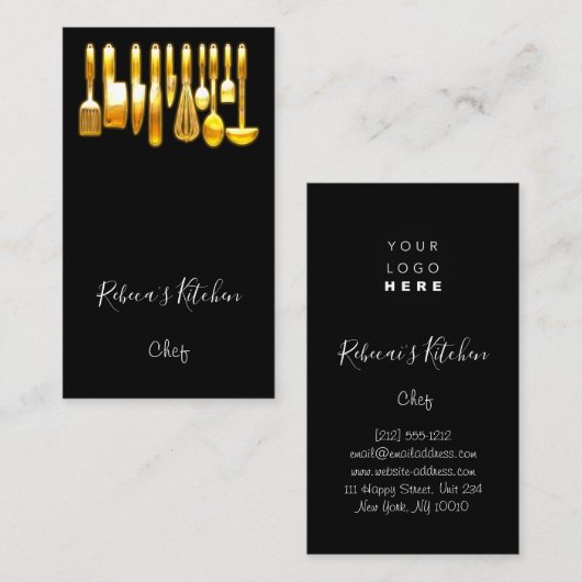 Kooking Logo Chef Restaurant Kitchen Knifes Black Visitekaartje (Voorkant / Achterkant)