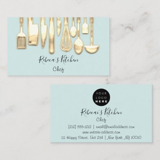 Kooking Logo Chef Restaurant Stylish Knifes Water Visitekaartje (Voorkant / Achterkant)