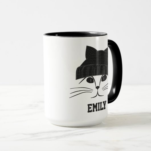 Kookkat in wollen Pet op maat Mok (Voorkant rechts)