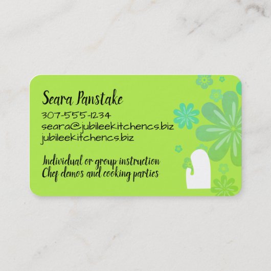 Kookklasse chef. visitekaartje (Achterkant)