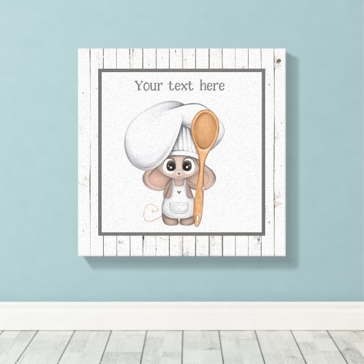 kookmuis met schattig kookgerei en tekstkeuken canvas afdruk (Insitu (Houten vloer))