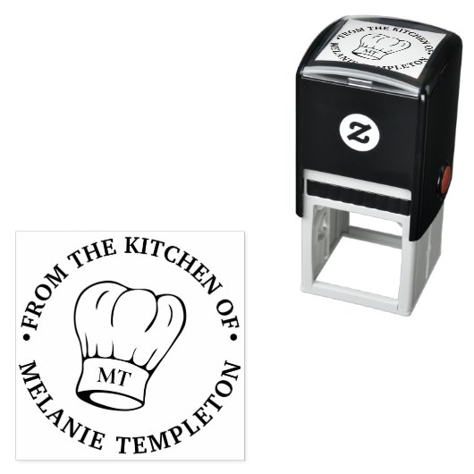Kookmuts Toque "Uit de keuken van" Naam Initiaal Zelfinktende Stempel (In situ)