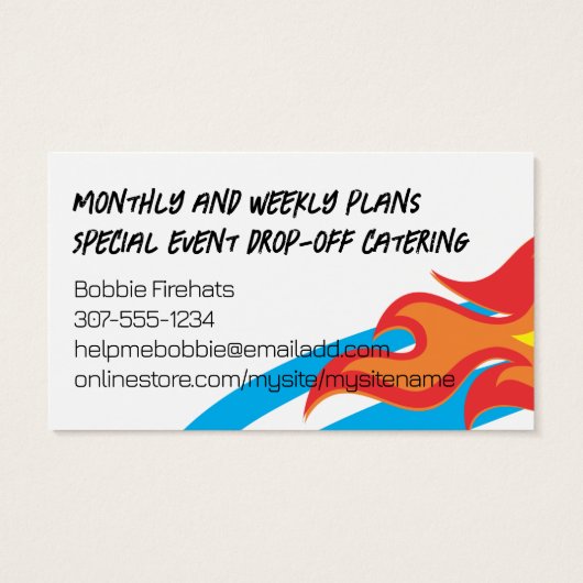 Kookmuts vuur maaltijd voedselbezorging evenement  visitekaartje (Achterkant)