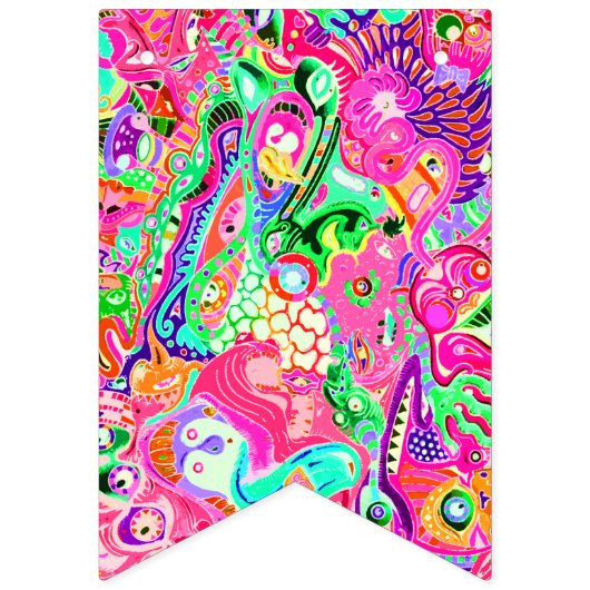 Kookpan met kleurrijke gemengde abstracte monsters vlaggetjes (Tweede vlag)