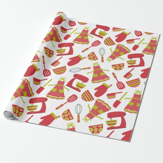Kookpapier voor kerstkeukens met kookgerei cadeaupapier (Uitgerold)