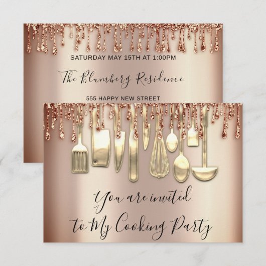 Kookpartij Tsjetsjeens keukenRoos Gold Glitter Dri Kaart (Voorkant / Achterkant)