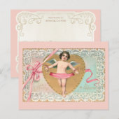  kookplaat met Gold Heart, kant en roze lint Briefkaart (Voorkant / Achterkant)