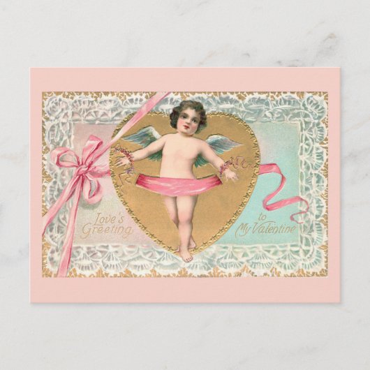  kookplaat met Gold Heart, kant en roze lint Briefkaart (Voorkant)