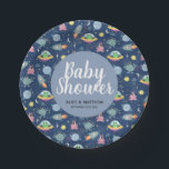 Kookplaten Baby shower Bord Cute Space Pattern<br><div class="desc">Deze schattige en trendy blauw jongetjes van de marine hebben een bord van een ruimtevreemde cartoon,  met raketschepen,  buitenaardse wezens,  sterren en manen,  en kunnen gepersonaliseerd worden met de oudernamen en de datum van het baby shower. Het perfecte ruimtegeschenk voor je medegedreven koppels baby shower of kinder eerste verjaardag.</div>