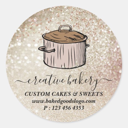 Kookpot goud getextureerd ronde sticker (Voorkant)