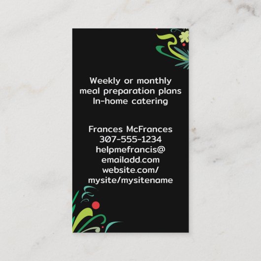 kookpotsmaakstof burst chef catering business ca . visitekaartje (Achterkant)