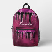 Kookroze zwarte druppels glittermonogram bedrukte rugzak (Voorkant)