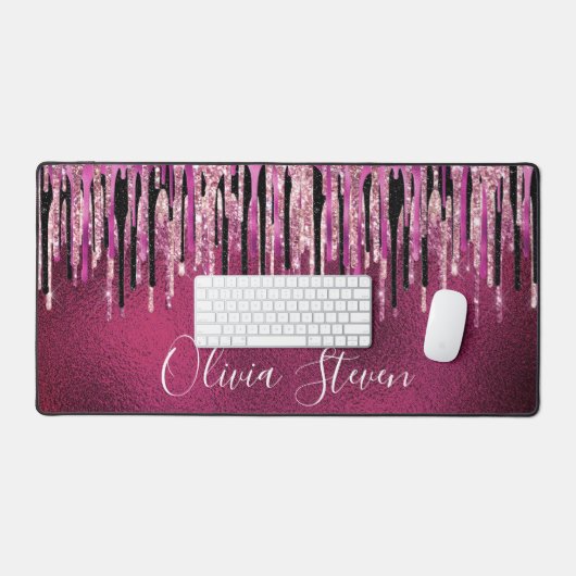 Kookroze zwarte druppels glittermonogram bureaumat (Keyboard & Muis)