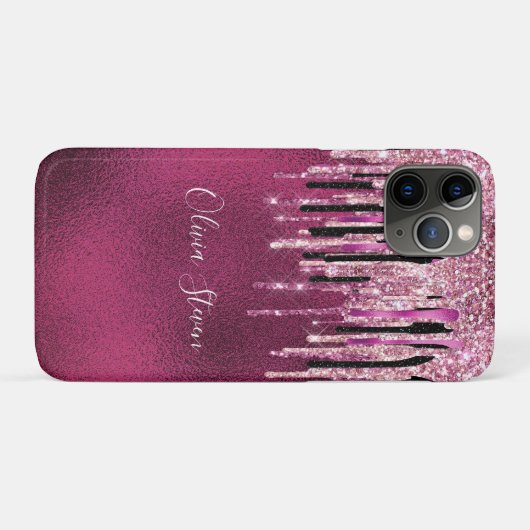 Kookroze zwarte druppels glittermonogram Case-Mate iPhone case (Achterkant (horizontaal))