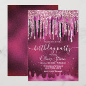 Kookroze zwarte druppels glittermonogram kaart (Voorkant / Achterkant)