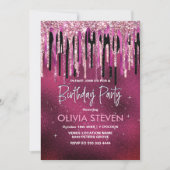 Kookroze zwarte druppels glittermonogram kaart (Voorkant)