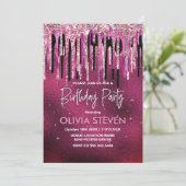 Kookroze zwarte druppels glittermonogram kaart (Staand voorkant)