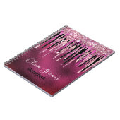 Kookroze zwarte druppels glittermonogram notitieboek (Linkerzijde)