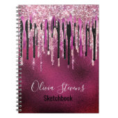 Kookroze zwarte druppels glittermonogram notitieboek (Voorkant)