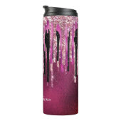 Kookroze zwarte druppels glittermonogram thermosbeker (Geroteerd rechts)