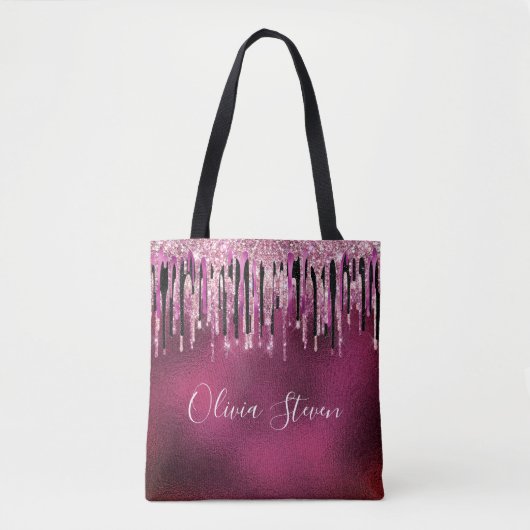 Kookroze zwarte druppels glittermonogram tote bag (Voorkant)