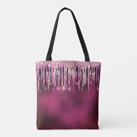 Kookroze zwarte druppels glittermonogram tote bag (Achterkant)