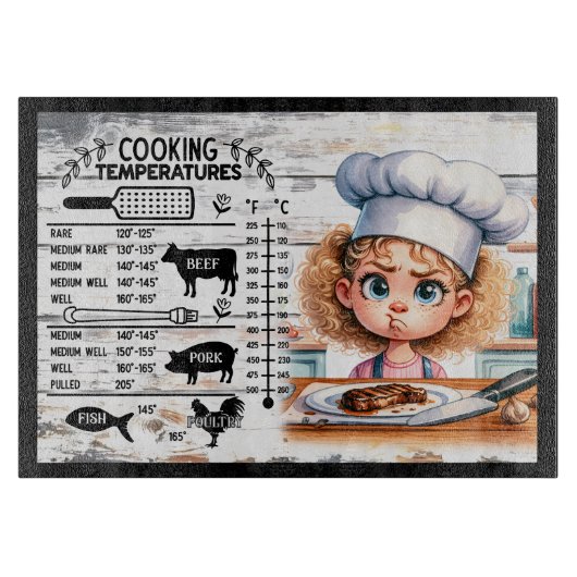 Kooktemperatuur Gids voor Vlees – Cute Kid Chef Snijplank (Voorkant)