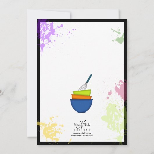 Kookuitnodiging voor kleurrijke plash kaart (Achterkant)