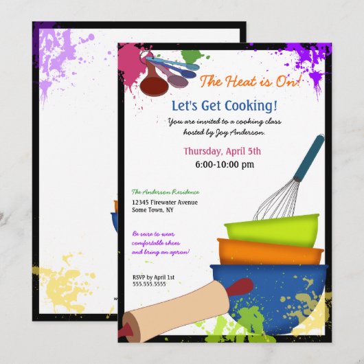 Kookuitnodiging voor kleurrijke plash kaart (Voorkant / Achterkant)