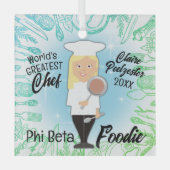 Kookvrouw met afstuderen blond haar glas ornament (Voorkant)