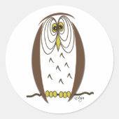 Kooky Cartoon Brown Owl Round Sticker (Voorkant)