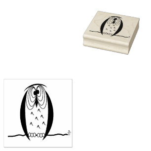 Kooky Cartoon Owl Square Wooden Rubber Art Stempel
