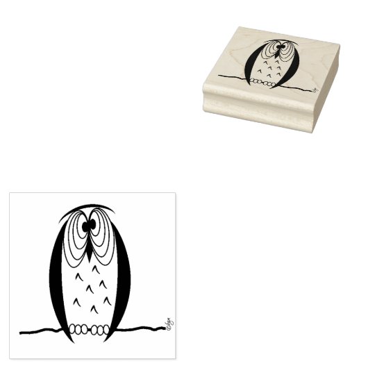 Kooky Cartoon Owl Square Wooden Rubber Art Stempel (Gestempeld)