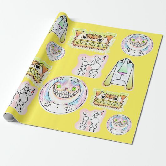 Kooky Katten En Odd Dogs Wrapping Paper Roll Cadeaupapier (Uitgerold)